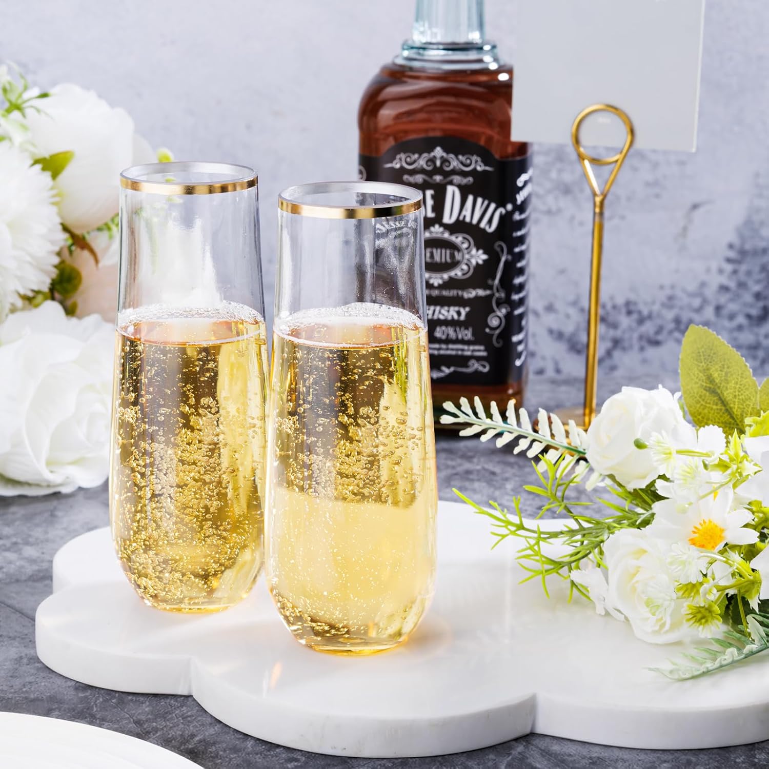 Ciaell 12 Pack Plastic Wine Glasses and 24 Pack Gold Plastic Champagne Flutes