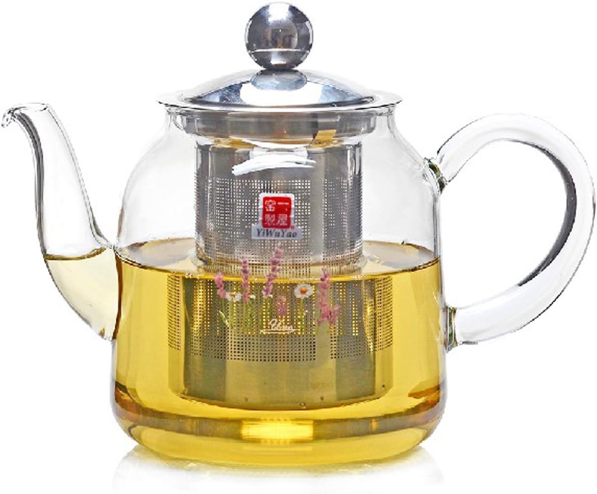 Borosilicate Crystal Clear Glass Teapot with Stainless Steel Infuser (700 ml, 3 cups, 24 Fl-Oz)