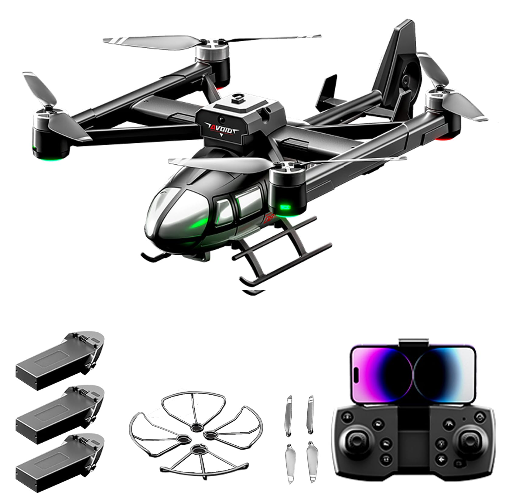 Hylukon Remote Control Quadcopter with Dual Camera 720P Brushless Motor 2.4GHz Airbus Quadcopter Five Sided Obstacle Avoidance Optical Flow Hovering Orbit Flight Gift for Kid Adult Black 3 Battery