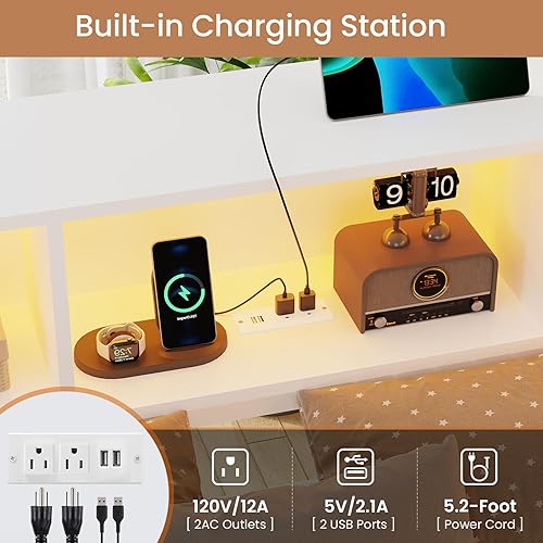 Miniatura 5 de DICTAC Marco de Cama de Esquina Completo con Cajones de Almacenamiento, Cabecera de Estantería y Estación de Carga, Marco de Cama Esquinero