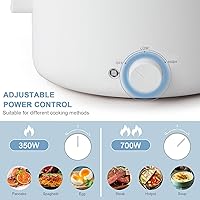 Vista 3 de Hot Pot Electric,2L Ceramic Glaze Non-Stick Pan, Portable Hot Pot with Dual Power Adjustment, Electric Cooker for Egg, Ramen, Oatmeal,Soup Quick