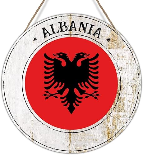 Letreros de puerta de Albania con bandera de país de Albania, placa de madera con bandera nacional, recuerdo de la ciudad, palet de madera, placa de