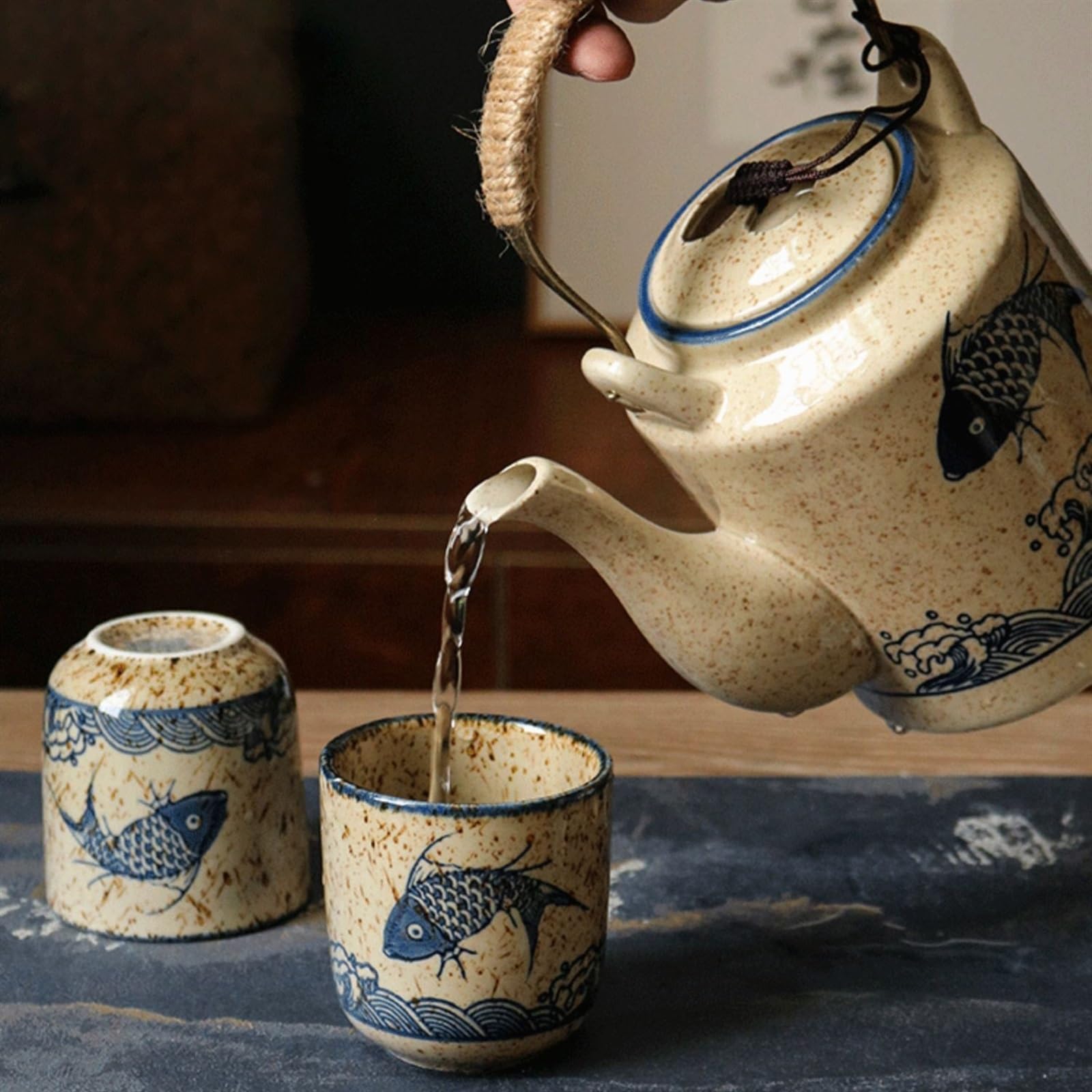 dzbanek na wodę Zestaw ceramicznych czajników i filiżanek do herbaty