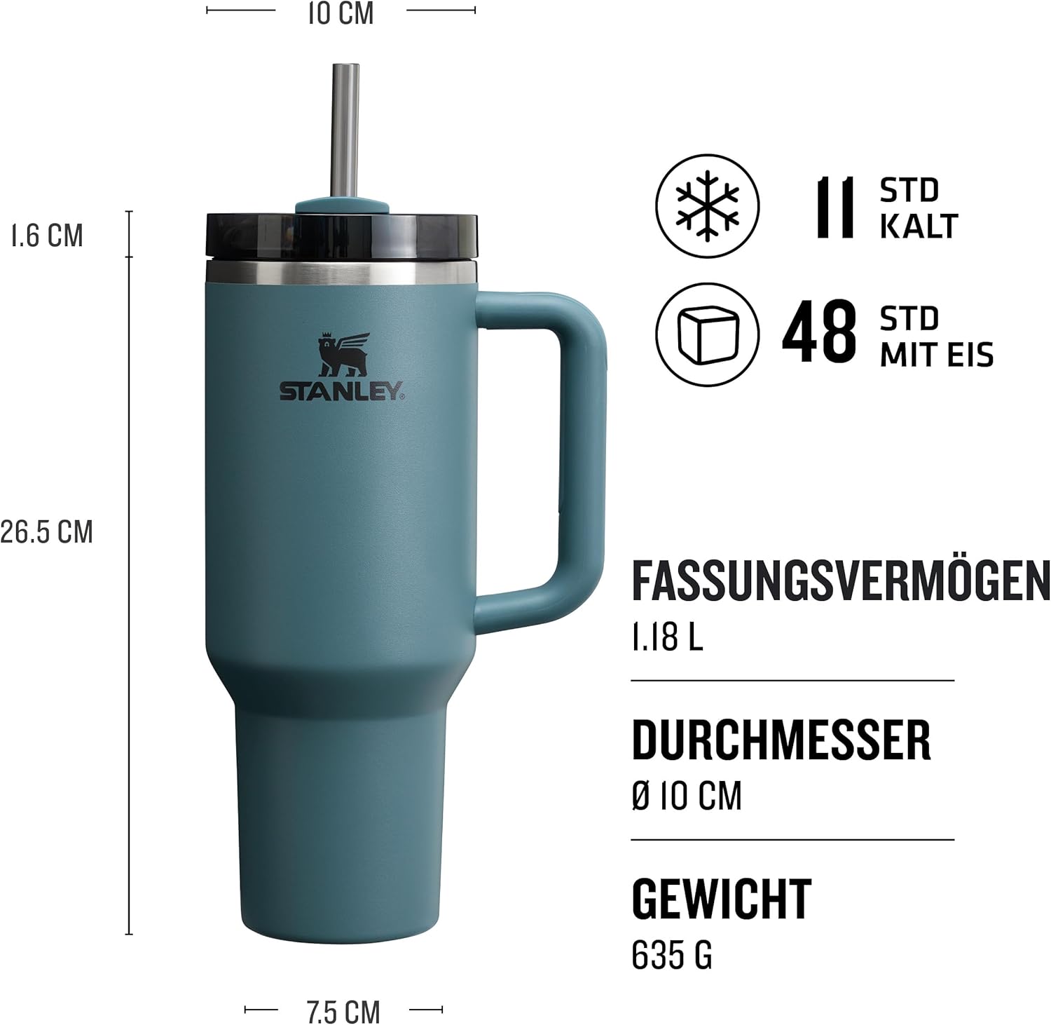 STANLEY 1913 Quencher H2.0 Flowstate Trinkflasche Mit Strohhalm 1.2L - Thermobecher Kühlt 11 Stunden - 48 Stunden Eisgekühlt - Spülmaschinenfest - Thermosflasche BPA Frei - Trinkbecher - Blue Spruce Core Blue Spruce 1.2L - 2