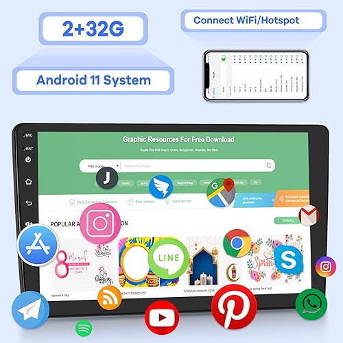 Miniatura 2 de [2G+32G] 10.1 pulgadas Android 11 Estéreo de coche doble DIN con Wireless/Wired CarPlay y Android Auto, pantalla táctil Android Radio con Mirror