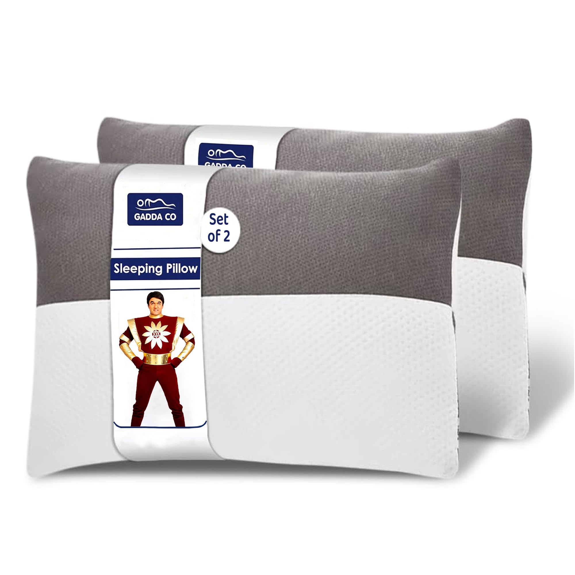 Hollow Fiber Sleeping Pillow with Zip | Set of 2 | Soft and Fluffy Bed Pillows | White & Grey | Regular Size 24 x 16 Inches | 6 Months Warranty | Microfiber Fill | Comfortable & Durable