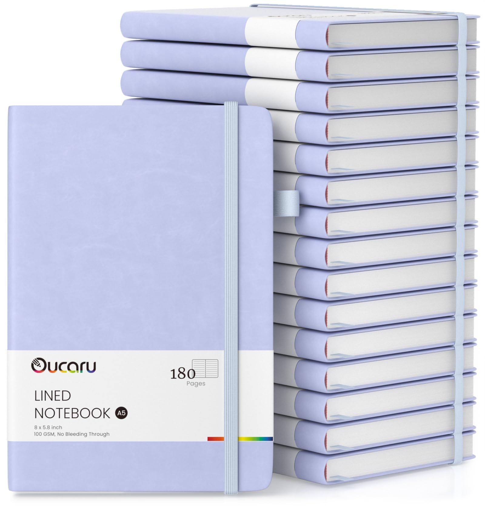 Oucaru Quaderno a righe, confezione da 16, 180 pagine, A5, per scrittura, carta spessa 100 g/m², piccoli quaderni quotidiani per donne, uomini, lavoro, scuola, viaggi