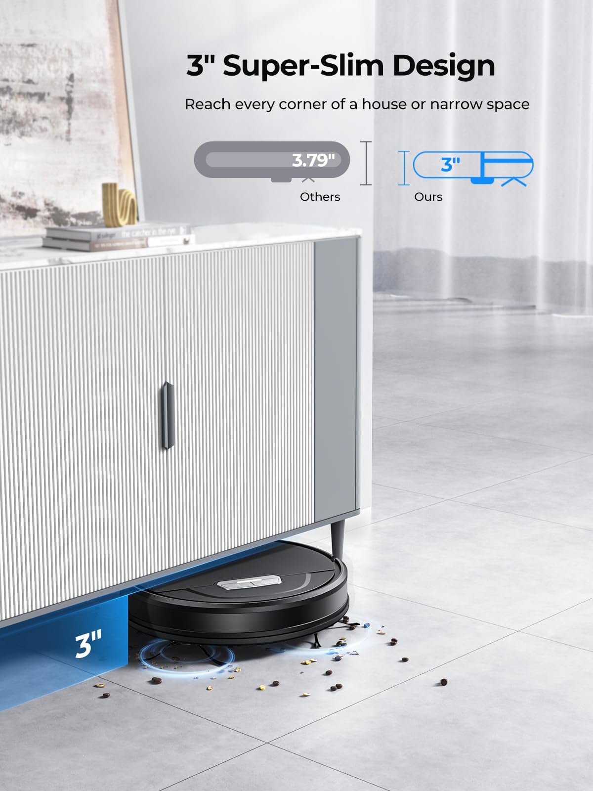 Laresar Clean Evol 3 Aspirateur Robot 4500Pa, Robot Aspirateur Laveur Ultra Silencieux & Fin de 7,6cm, Alexa/2.4WiFi/APP/Télécommande, Aspirateur Robot Laveur pour Tapis Sol Dur (Foncé)