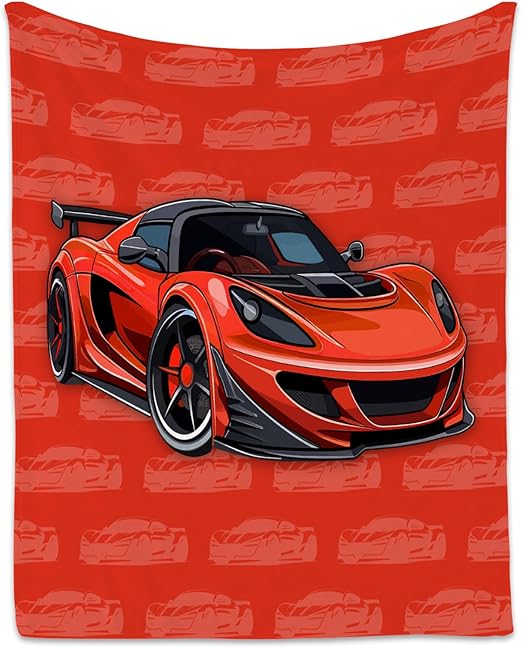 Racing Car Blanket, Cozy Soft Throw Gifts for Kids, Cute Red Flannel Throw Blankets for Couch Office, 30x40 Inches