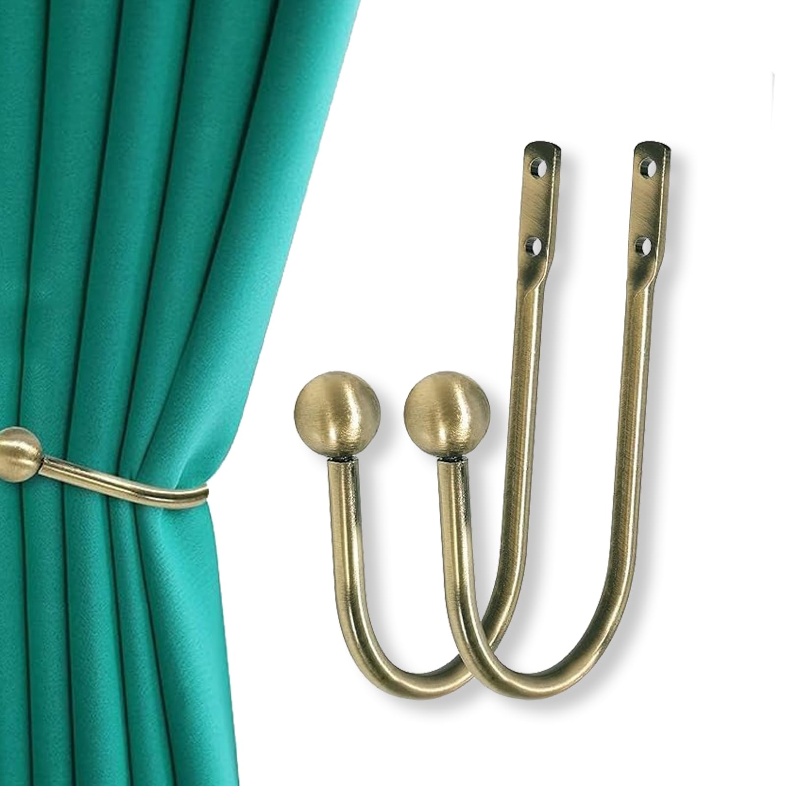fKiZanthene 2 Pcs Metal Curtain Holdbacks, Wall Mounted Curtain Holder Hooks with Decorative Ball Ends, Durable Curtain Hold Backs for Living Room and Bedroom Décor