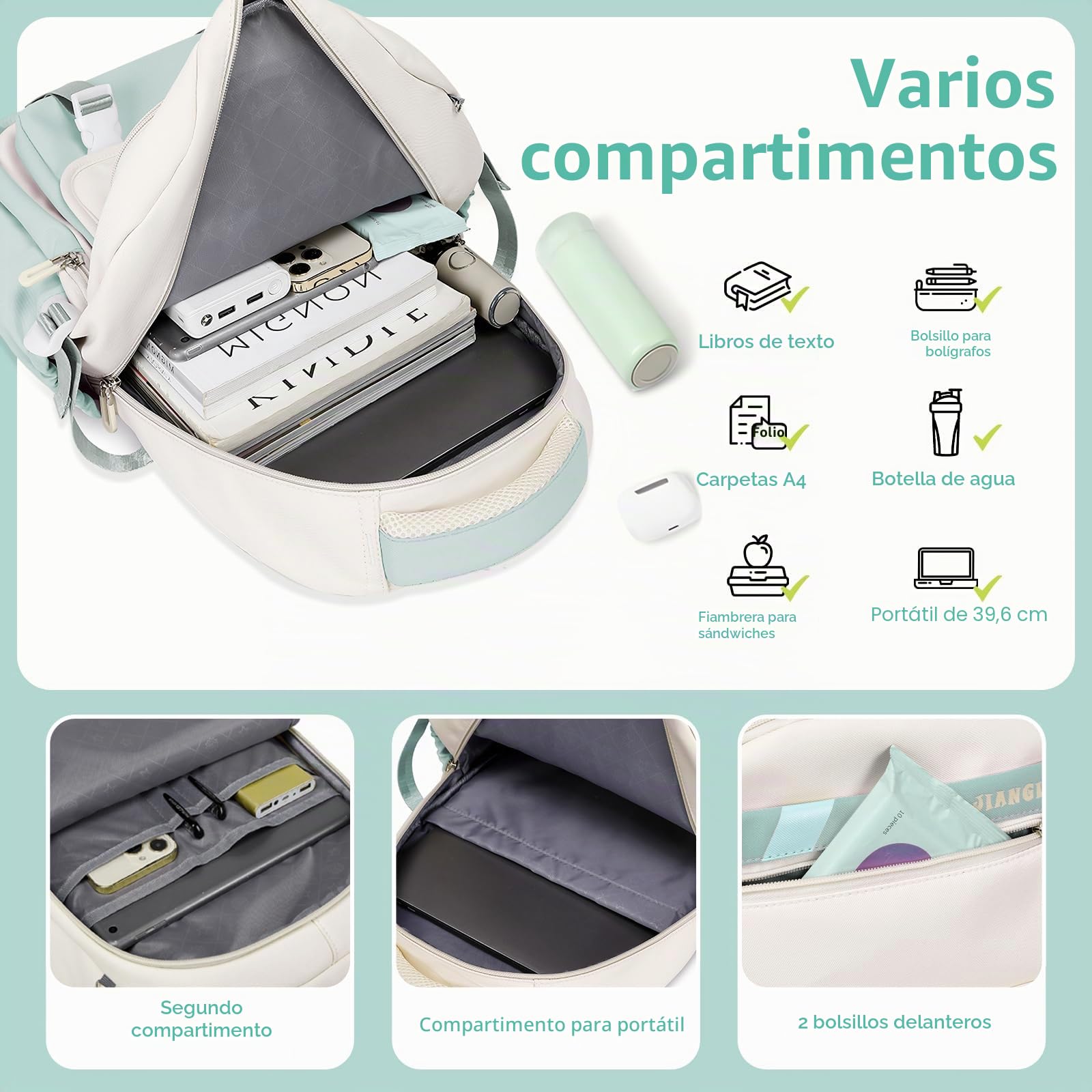Tanou Mochila Escolar Adolescente Niña, Juego de Mochila Chica con Bandolera y Estuche para Lápices, Mochilas Informal de Gran Capacidad para Colegio, Instituto