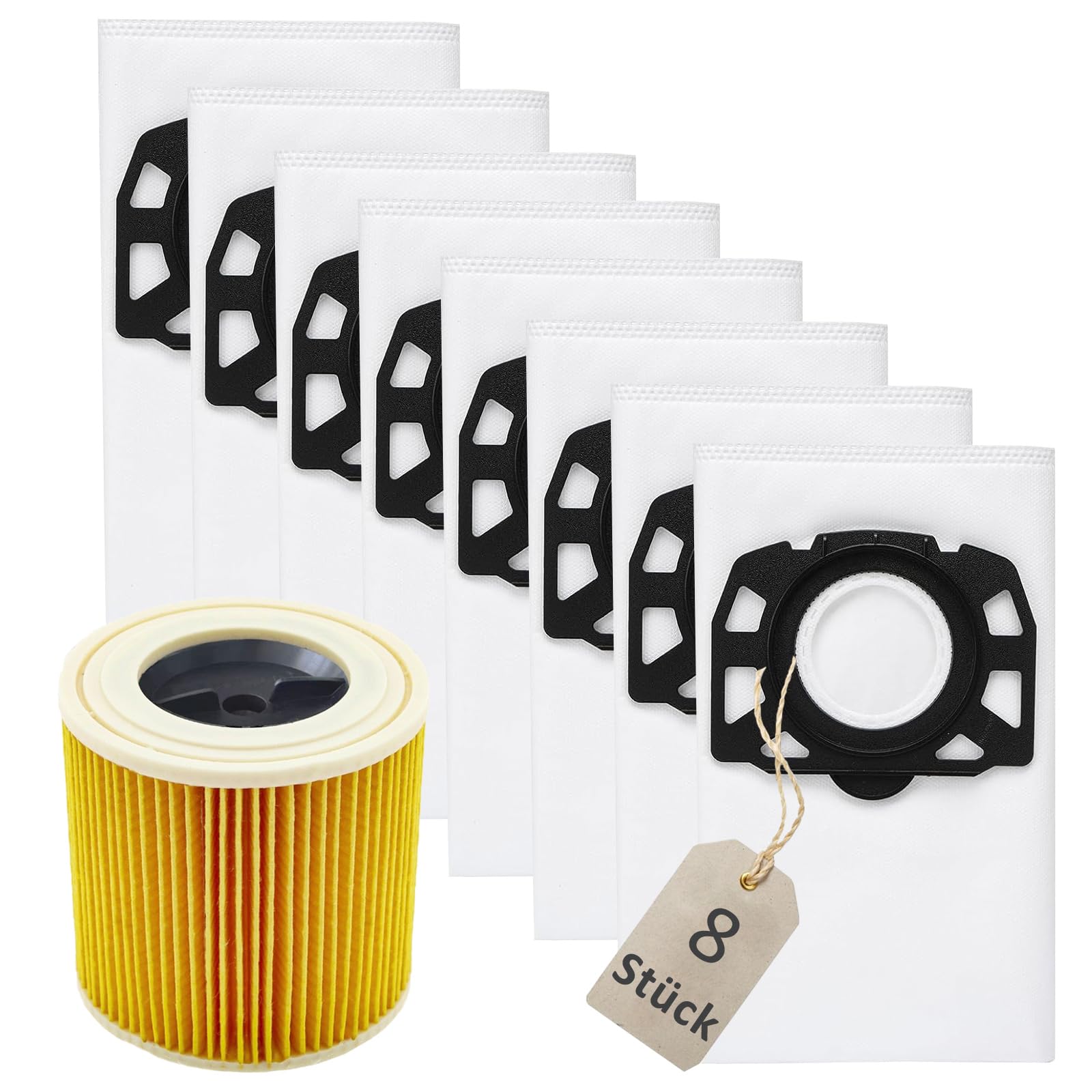 AVAENZO 8 Stück KFI 357 Staubsaugerbeutel 2.863-314.0 1 Stück Patronenfilter KFI 3310 für Kärcher WD2 Plus WD3S SE 4001 SE 4002 KWD1-3 WD3.200 Ersetzt 2.863-303.0