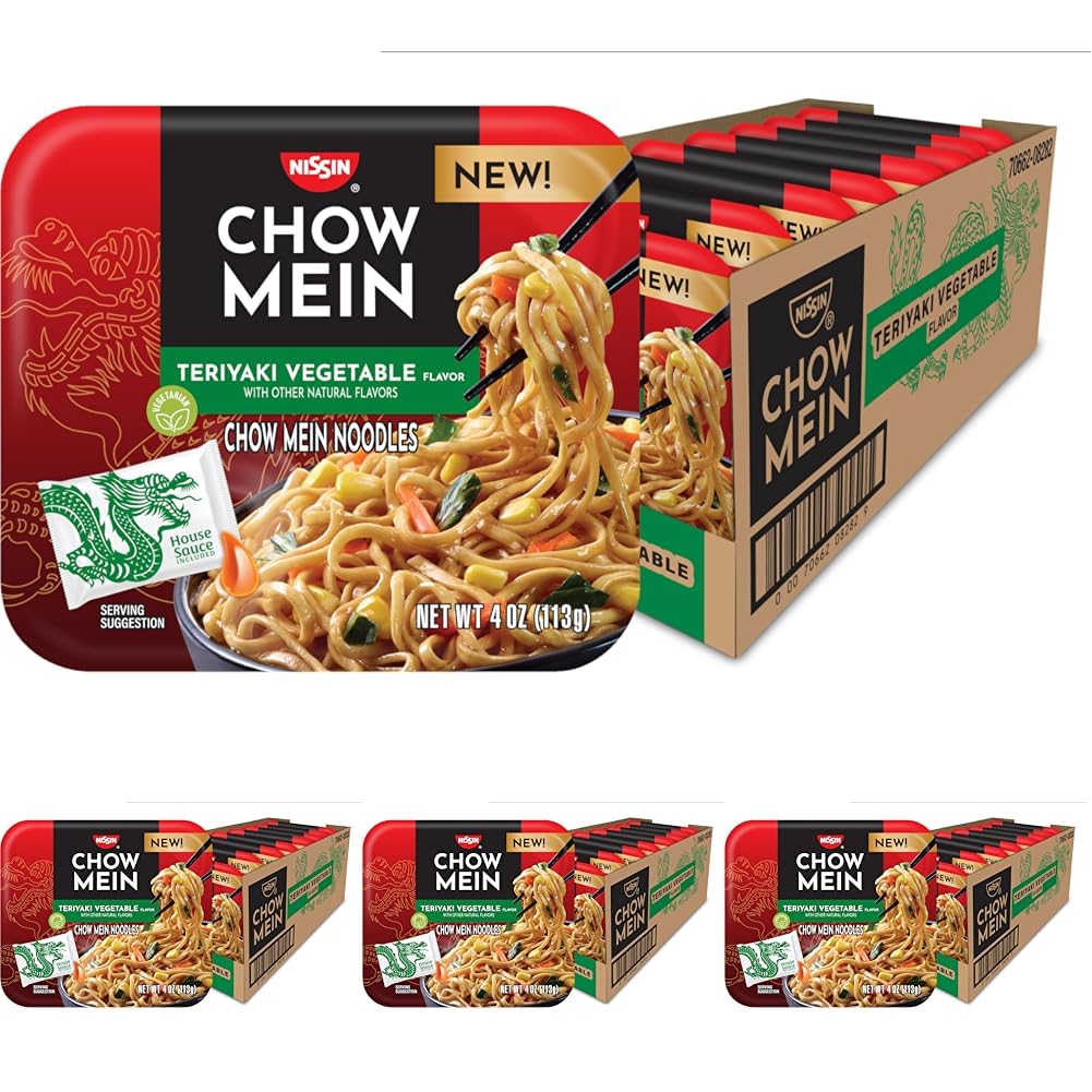 Nissin Chow Mein Noodles, Teriyaki Vegetable, 4 Ounce (Pack of 32)