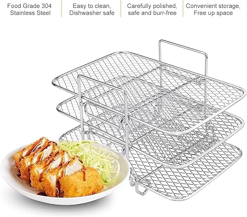 Miniatura 4 de Estante para freidora de aire Ninja Dual Air Fryer Accesorios para freidora de aire de acero inoxidable, estante deshidratador de tres capas,