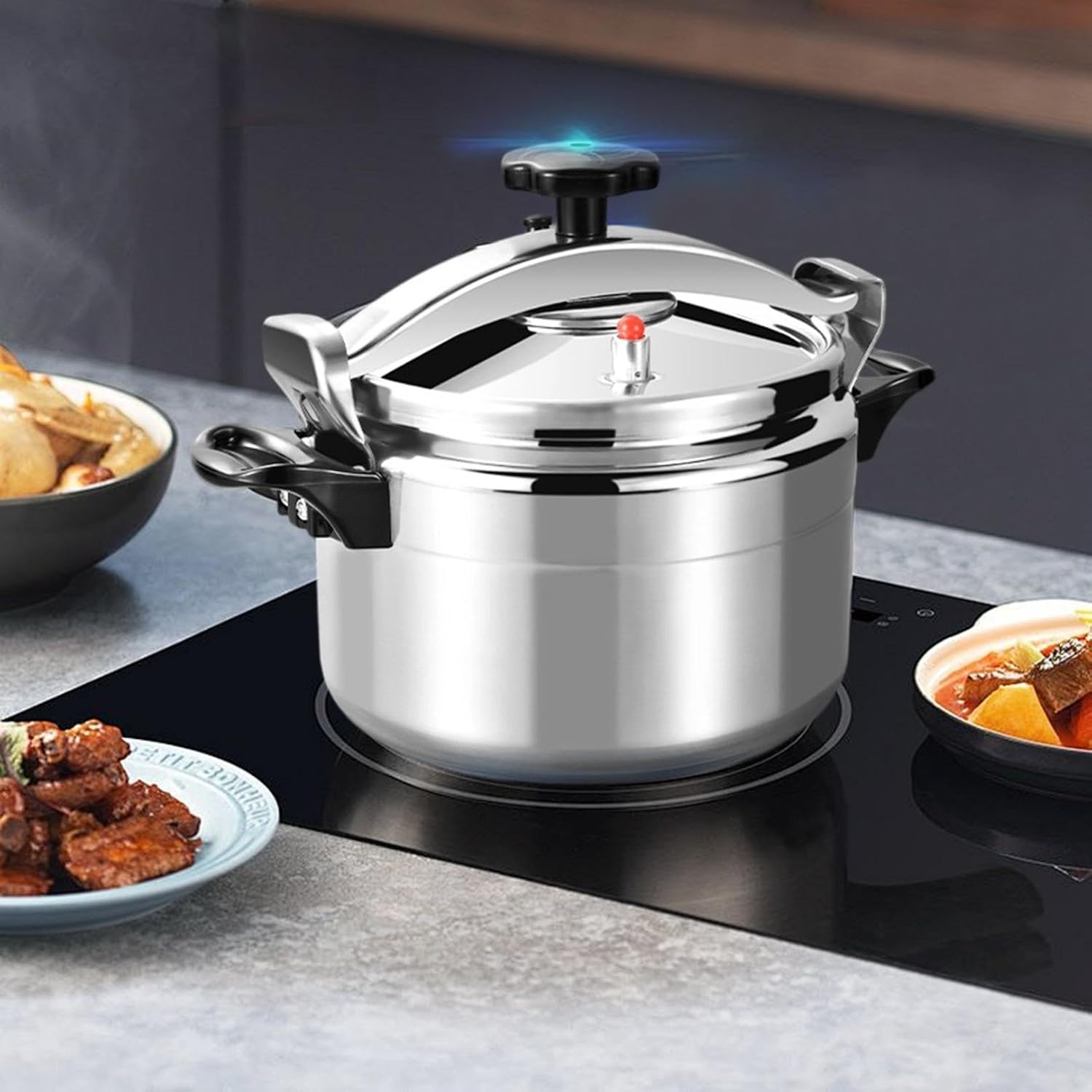 3L Mini Pressure Cooker, Family Small Aluminum Alloy Pressure Cooker with Two Handles, Quick Cooking Pressure Cookers for Stewing Vegetables Rice Soup Stewing Meat, Kitchen, Restaurant, Home (Grey)