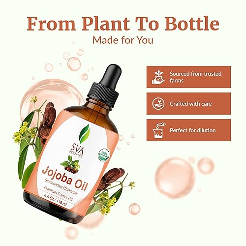 Miniatura 4 de Aceite de jojoba orgánico prensado en frío SVA Organics con cuentagotas de 4 onzas aceite puro prensado en frío sin refinar para piel cabello cara