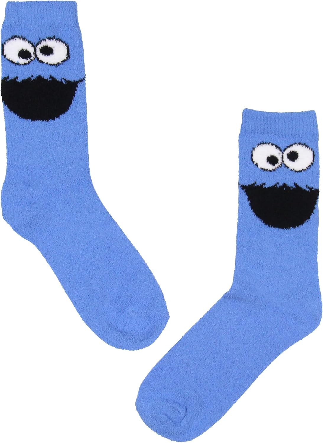 Bioworld Sesame Street Socks Cookie Monster And Elmo Character Adult Fuzzy Plush Crew Socks 2 Pack For Women Men - Image 2