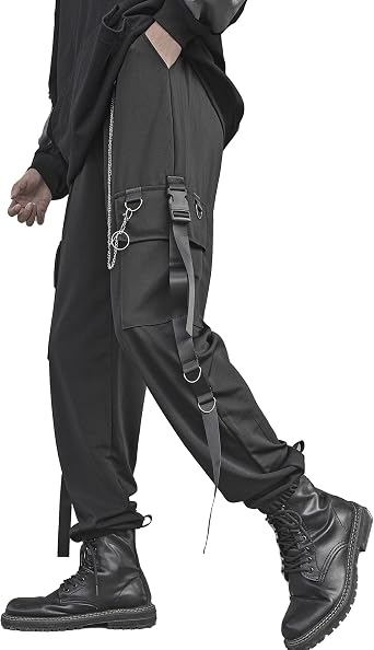 Mens Black Cargo Pants Techwear Overalls Streetwear Joggers Chains Cargo Stylish Streetwear Pants for Men