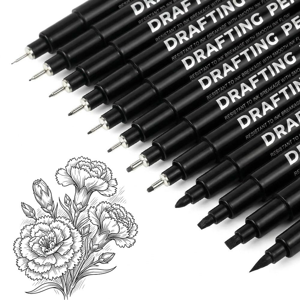 Belegao Fineliner Pens Set, 12 Assorted Fine Tip Micro Pens Black