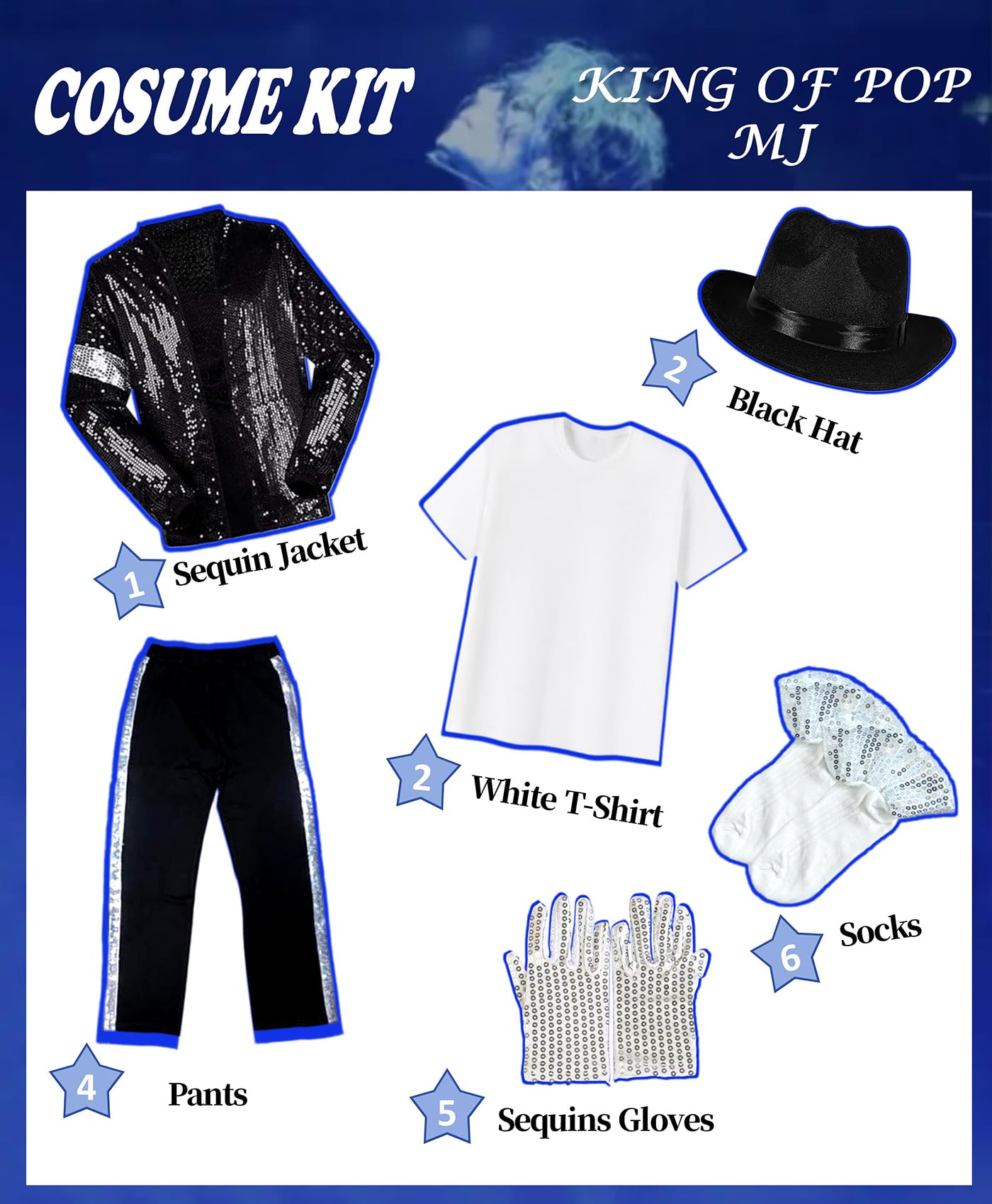 Costume de Michael de la danse pour enfants, garçons et filles – Veste à paillettes noires, pantalon, chapeau, gants à paillettes, tenue d'Halloween pour enfants des années 80 et 90
