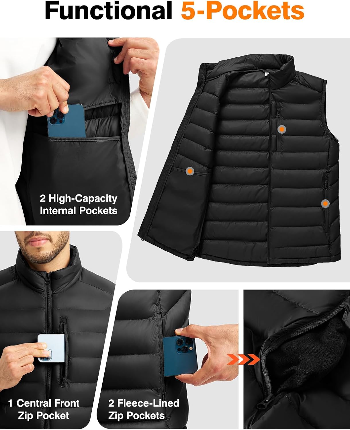 TBMPOY Men's Lightweight Puffer Vest Outerwear Puffy Winter Warm Zipper Outdoor Sleeveless Jacket for Running Travel - Image 6