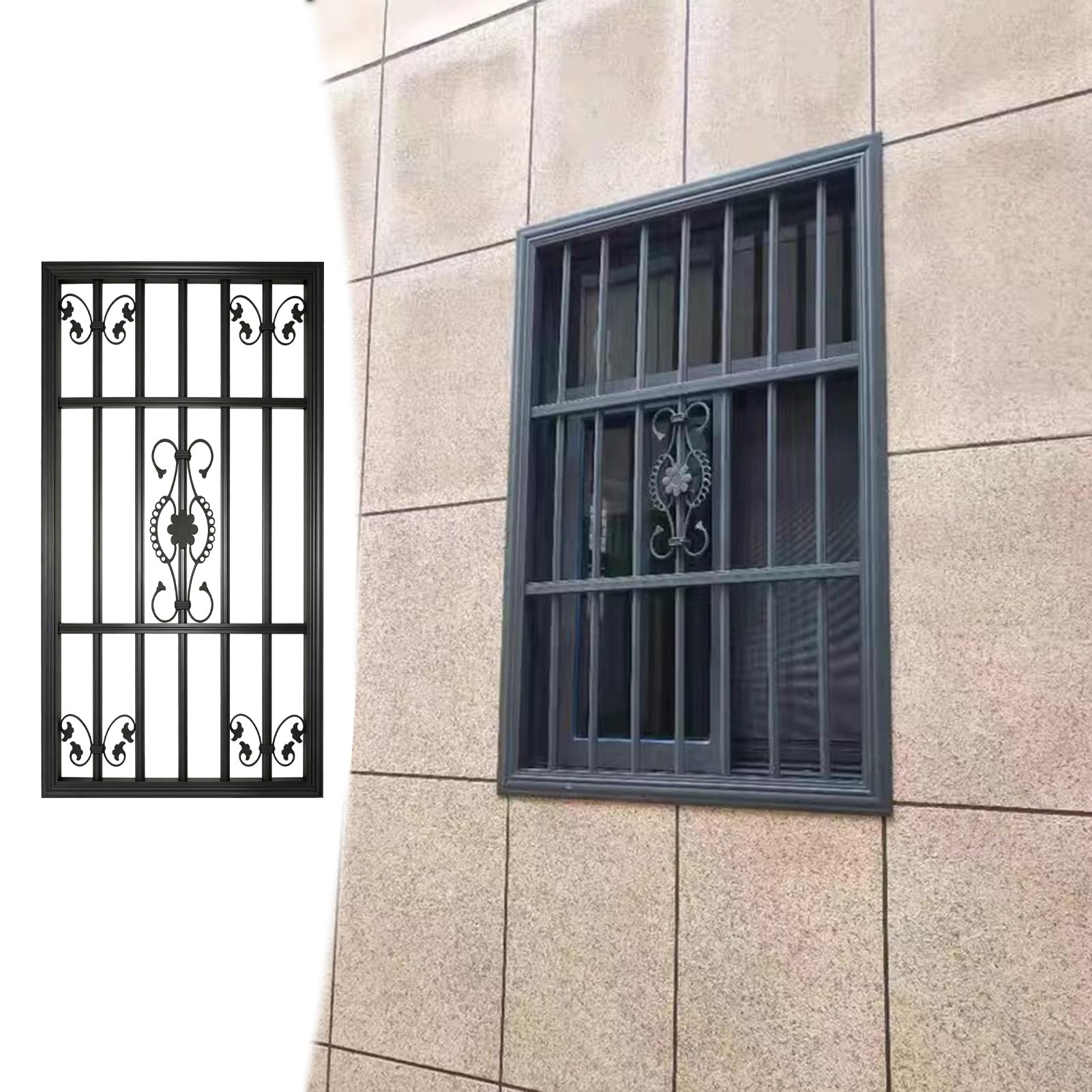 Reja Ventana Barrera de Seguridad Floral para Exteriores e Interiores, Reja de Seguridad Antirrobo Versátil para Ventanas, Baranda Decorativa Personalizable(W60xH70cm/24x28in)