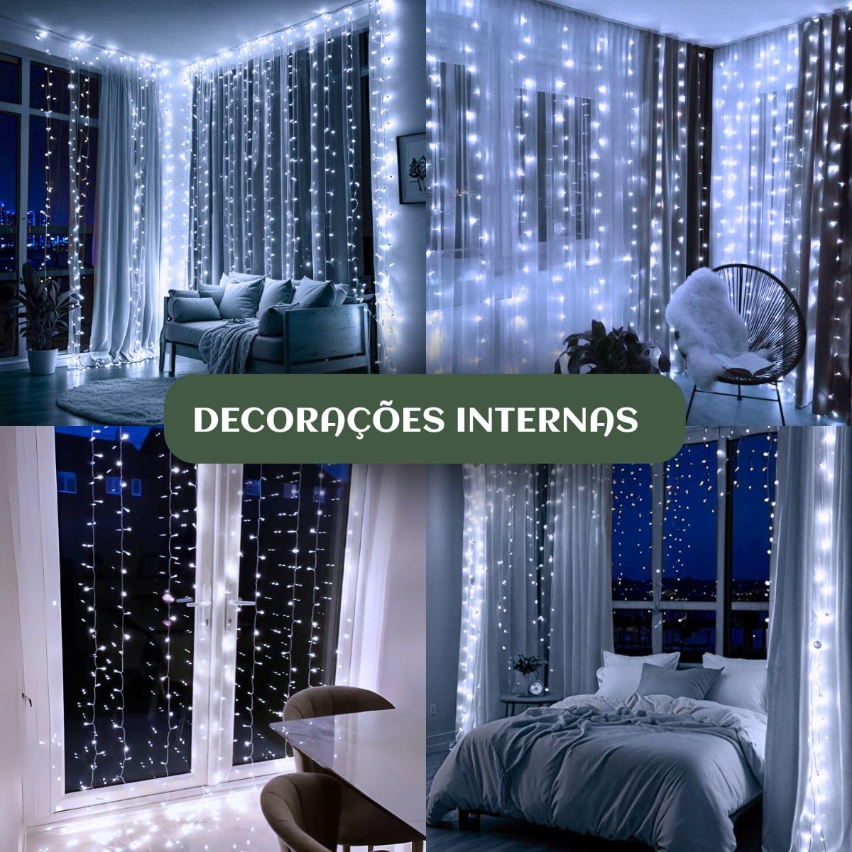 Cortina 300 Led 3x3m USB Colorido Branco Frio 8 Modos USB Temporizador LuvinCo Imagem 6