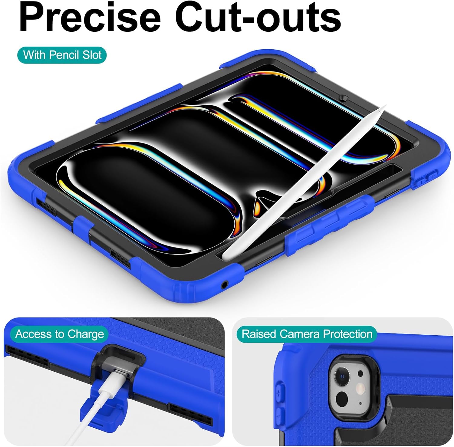 Timecity Case for iPad Pro 11 inch 2024 (M4) 5th Generation: Heavy Duty Rugged Shockproof Protective Case with Screen Protector, Foldable Stand- Blue