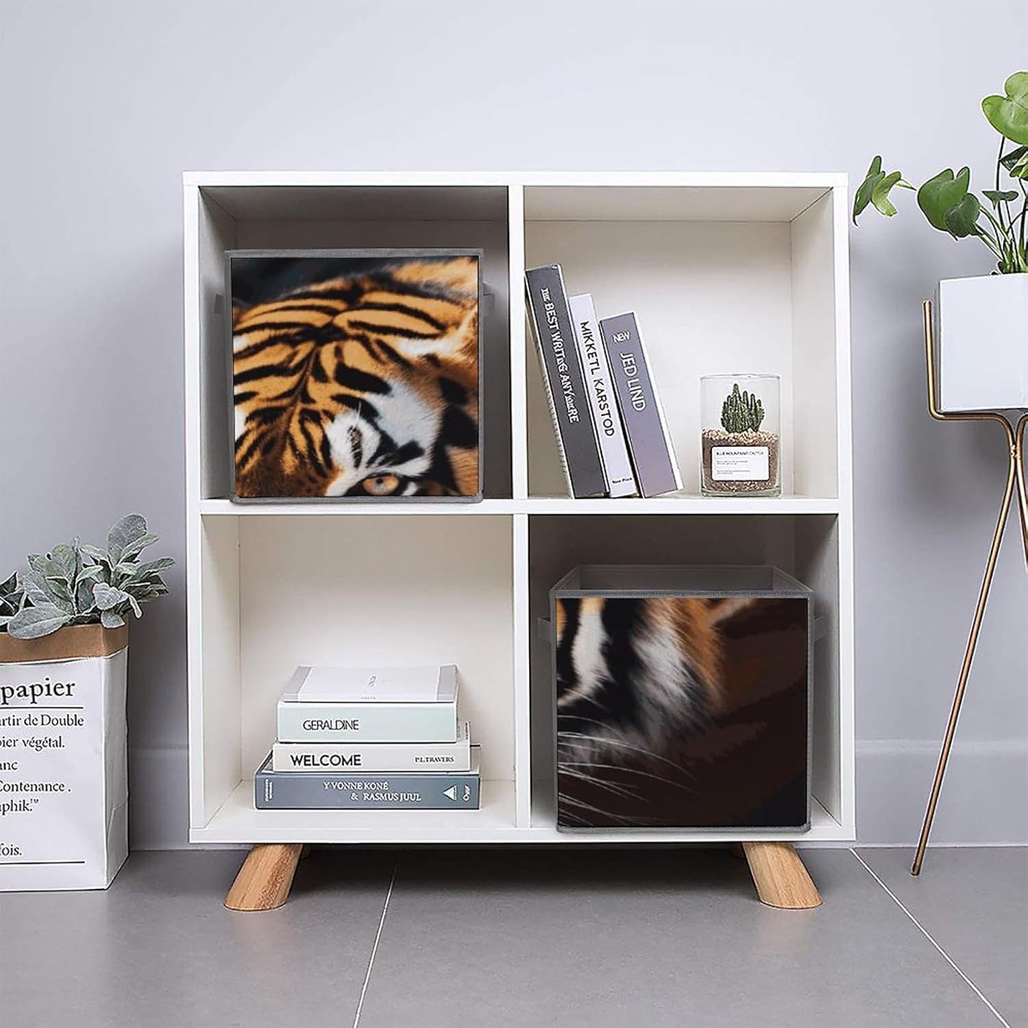Multi Use Organizer Bins, Wild Animal Tiger Printed Storage Bins, Foldable Storage Baskets Are Suitable For Bedrooms, Offices, And Cars