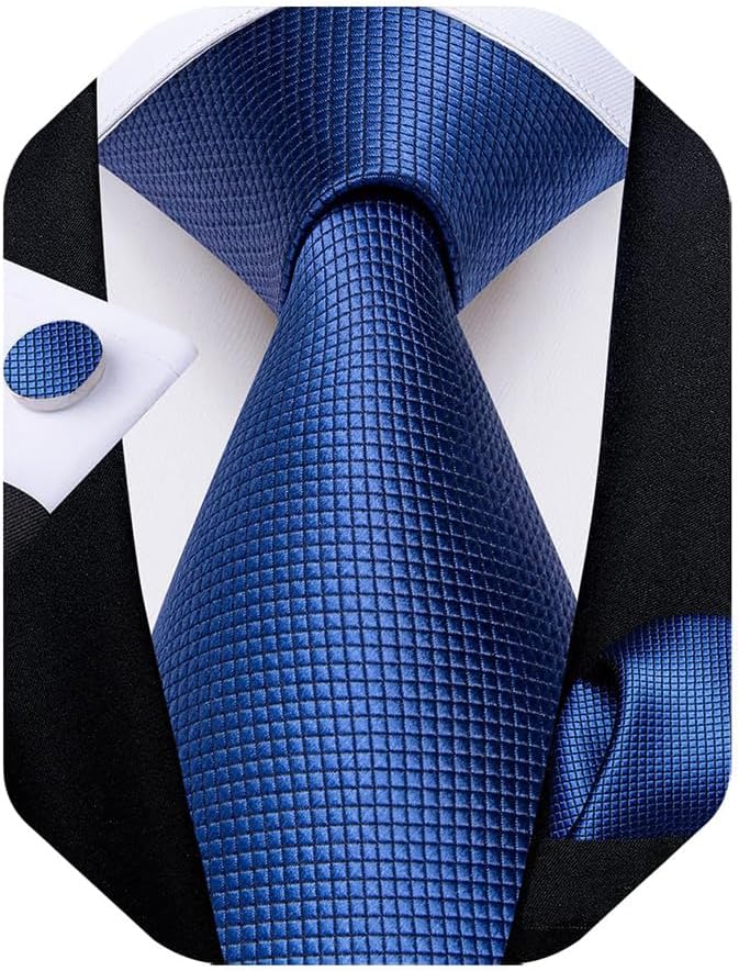 Mens Solid Color Tie and Pocket Square Set Woven Silk Plain Necktie & Handkerchief for Men Wedding Party Formal