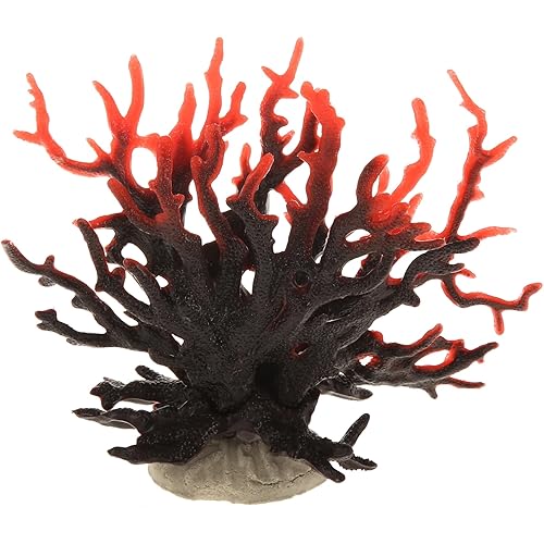 Colorful Coral Reef Decor, Mini Faux Coral Decor for Aquarium Decorations, 6.5x5.83 Inch (Black Red)