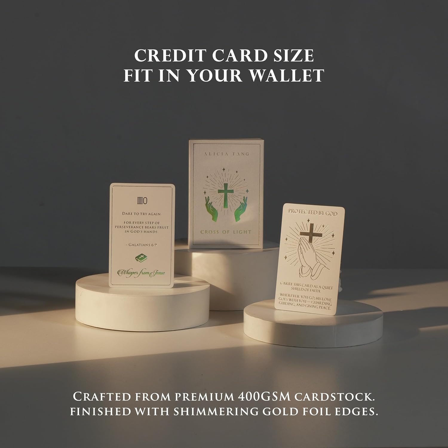 Cross of Light Bible Verse Cards by Alicia Tang - 55 Unique Scripture Quotes with Single Hand-Drawn Art Design, Pocket-Sized Christian Affirmation Cards for Daily Devotional Guidance, Reflection, and Spiritual Growth