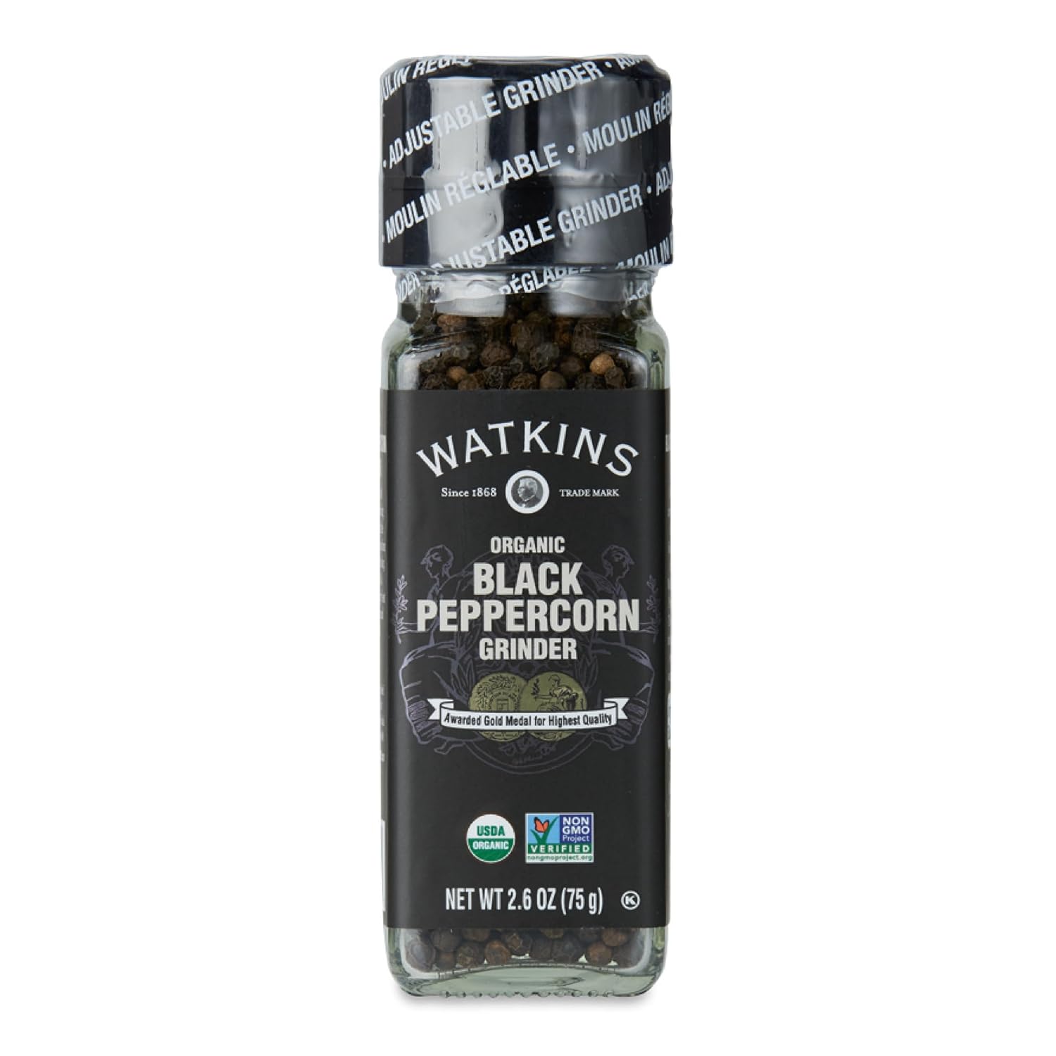 Watkins Organic Black Peppercorn Grinder, 2.6 Ounce (Pack of 3)