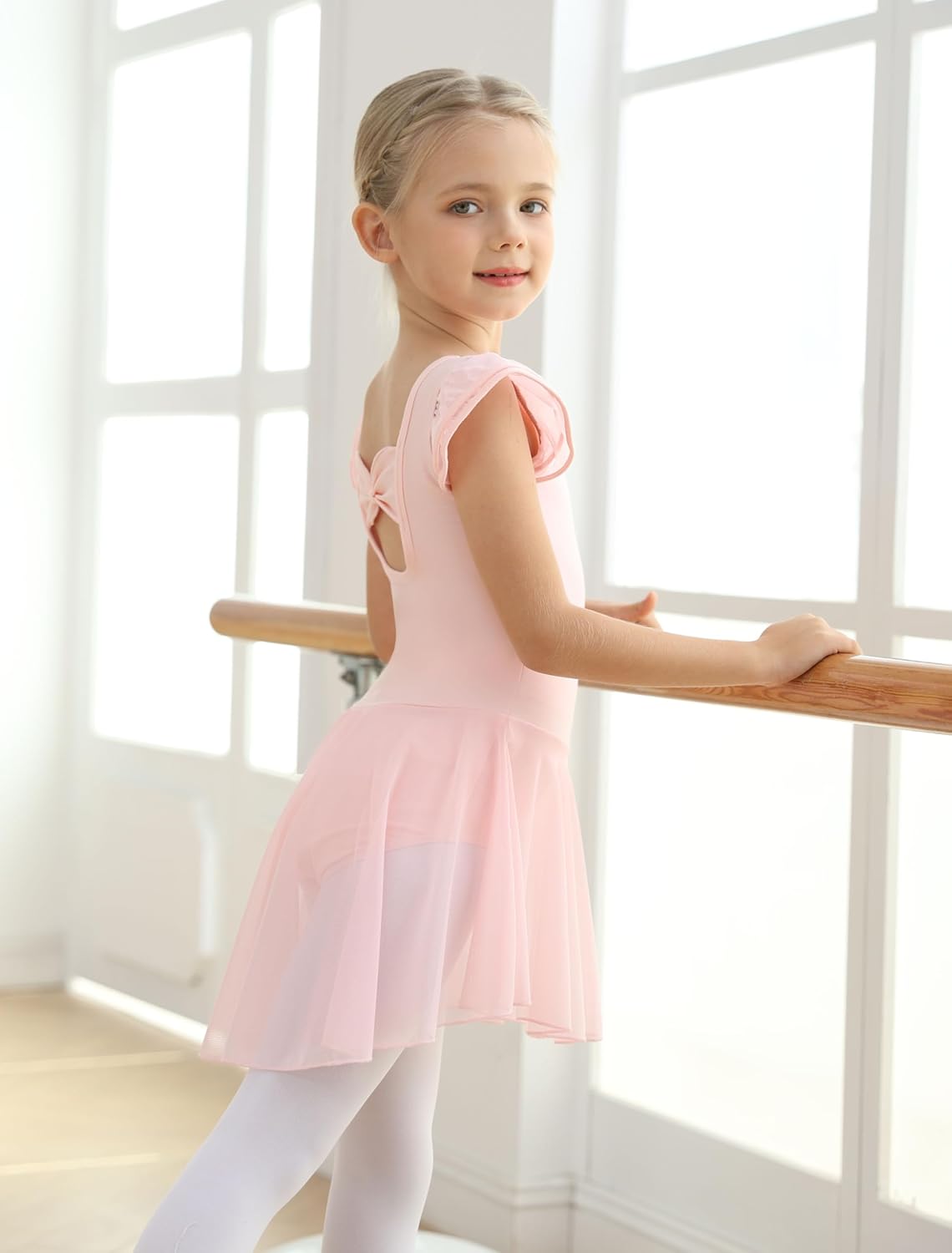 MdnMd Ballet Leotards with Skirt Toddler Girls Dance Ballerina Outfit Dresses Short Sleeve - Image 4