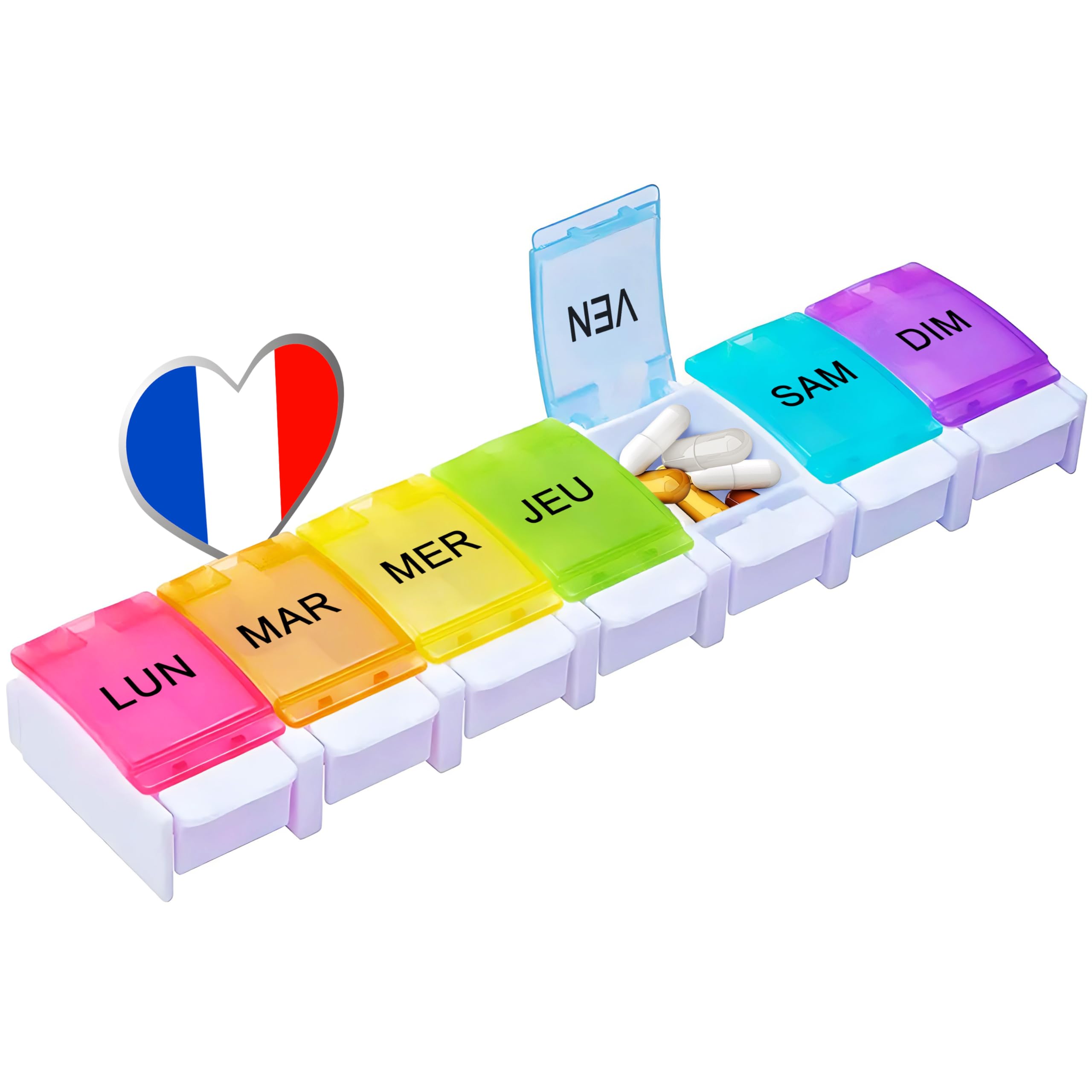 Pilulier Semainier FRANÇAIS 7 Jours - Boite À Médicaments - Médicament Semainier - Rangement Grande capacit...