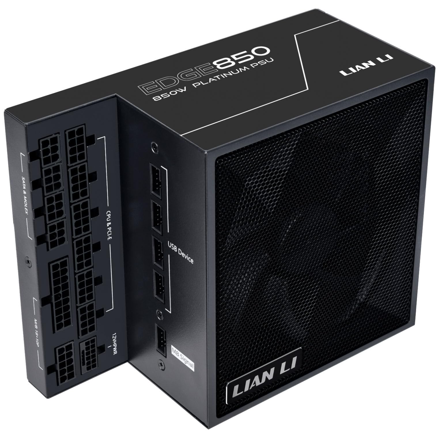 Lian Li Edge EG850 PC Netzteil, 850 Watt, PCIe 5.1, ATX 3.0 PSU | ATX 3.1, 80 Plus Platinum, modular, mit Sleeved Cable Kit, 12VHPWR für NVIDIA RTX, leiser Lüfter, integrierter USB Hub - Schwarz