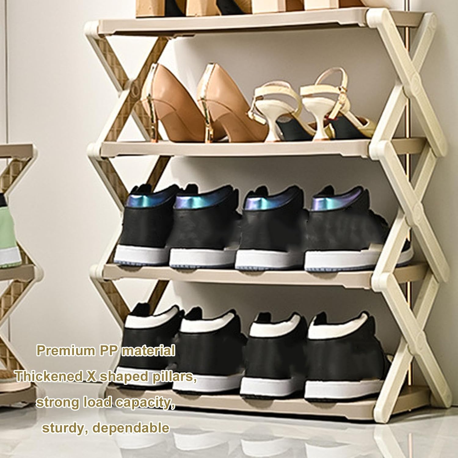 CHICIRIS Folding Shoe Rack, PP Sturdy Space Saving, No Installation Shoe Organizer for Home Hallway Stairwell Footwear Storage (4 Layers)