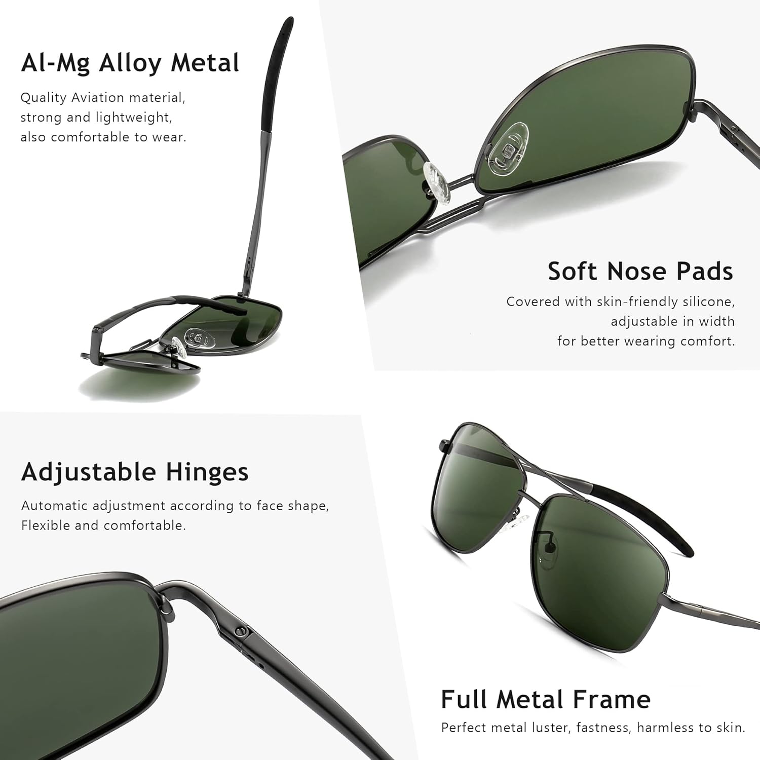 SUNGAIT Men's Polarized Square Aviator Sunglasses Durable Metal Frame for Fishing Driving Golf 100% UV Protection - Image 4