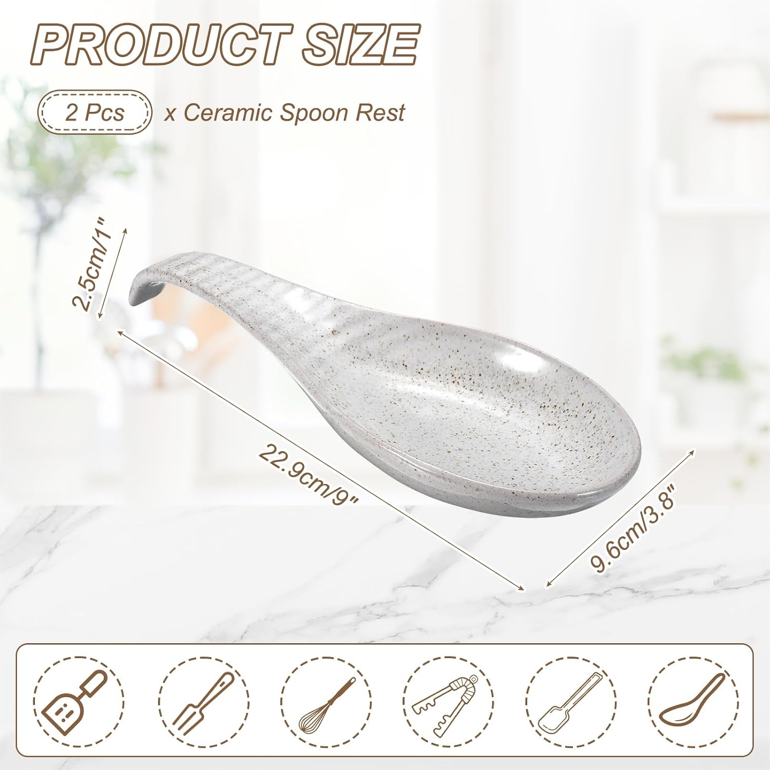 uxcell 2Pcs Ceramic Spoon Rest, 9 Inch Spoon Holder Heat Resistance Dishwasher Safe Spatula Ladle Stand Utensil Holder for Home Kitchen Counter Stove Top Tongs Spatulas, Grey