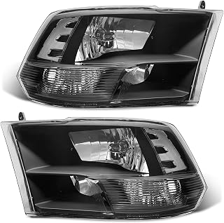 for 2009-2018 Dodge Ram Headlight Assembly compatible with 2009-2018 Ram 1500/2010-2018 Ram 2500 3500/2019-2021 Ram 1500 Classic, Black Housing Clear Reflector Headlamp Replacement