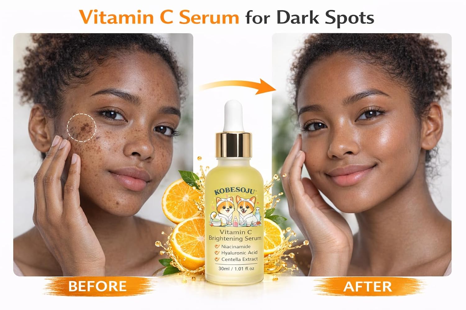 Pawsitively Glow Vitamin C Brightening Serum with Nicainamide, Hyaluronic Acid and Centella Extract, 1.01 fl oz