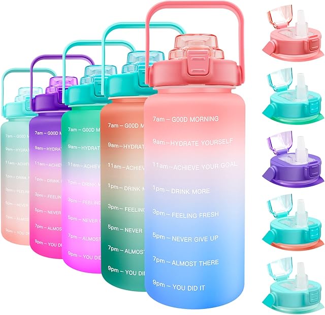 WOODFIB 2.2 Litre Water Bottle with Straw, Motivational Water Bottle with Time Marker & Leakproof Flip Top Lid, Tritan Sports Drinking Bottle BPA Free for School, Gym, Camping, Running (Pink Blue)