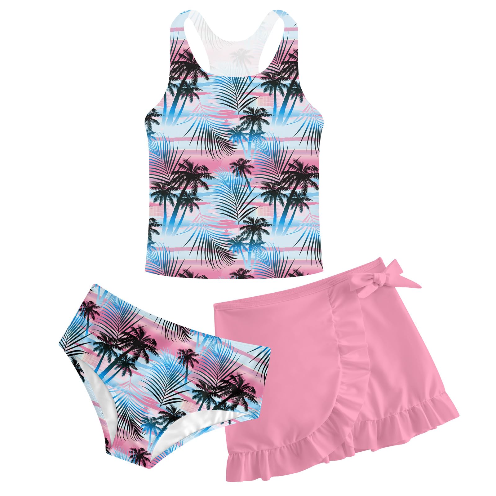 Girls Swimsuits 3 Piece Tankini Bathing Suit Set Cute Bikini Swimwear 5-16Y