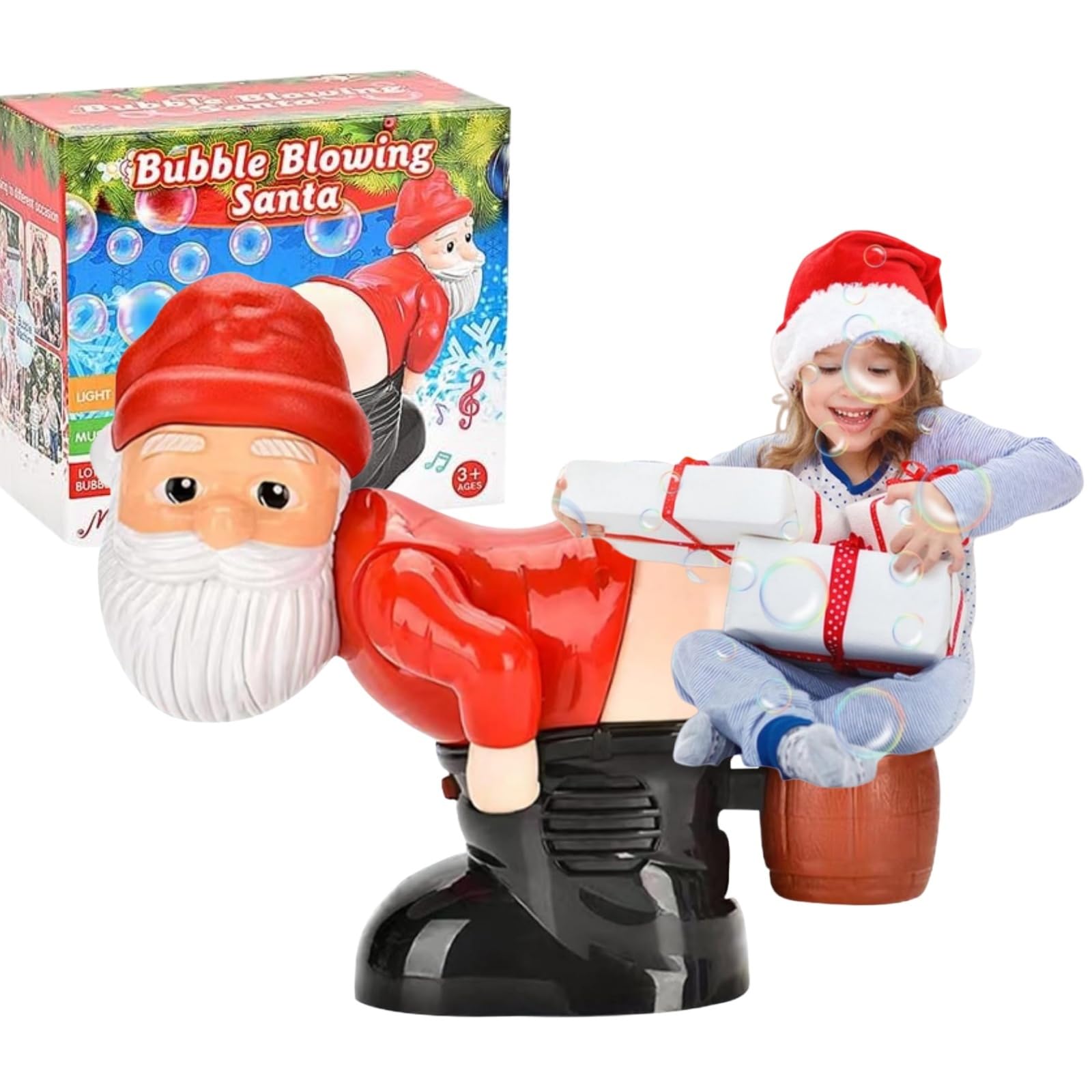 Santa Automatic Bubble Machine, Electric Christmas Funny Bubble Toy For Kids Electric Blowing with Light Music for Christmas Birthdays Parties