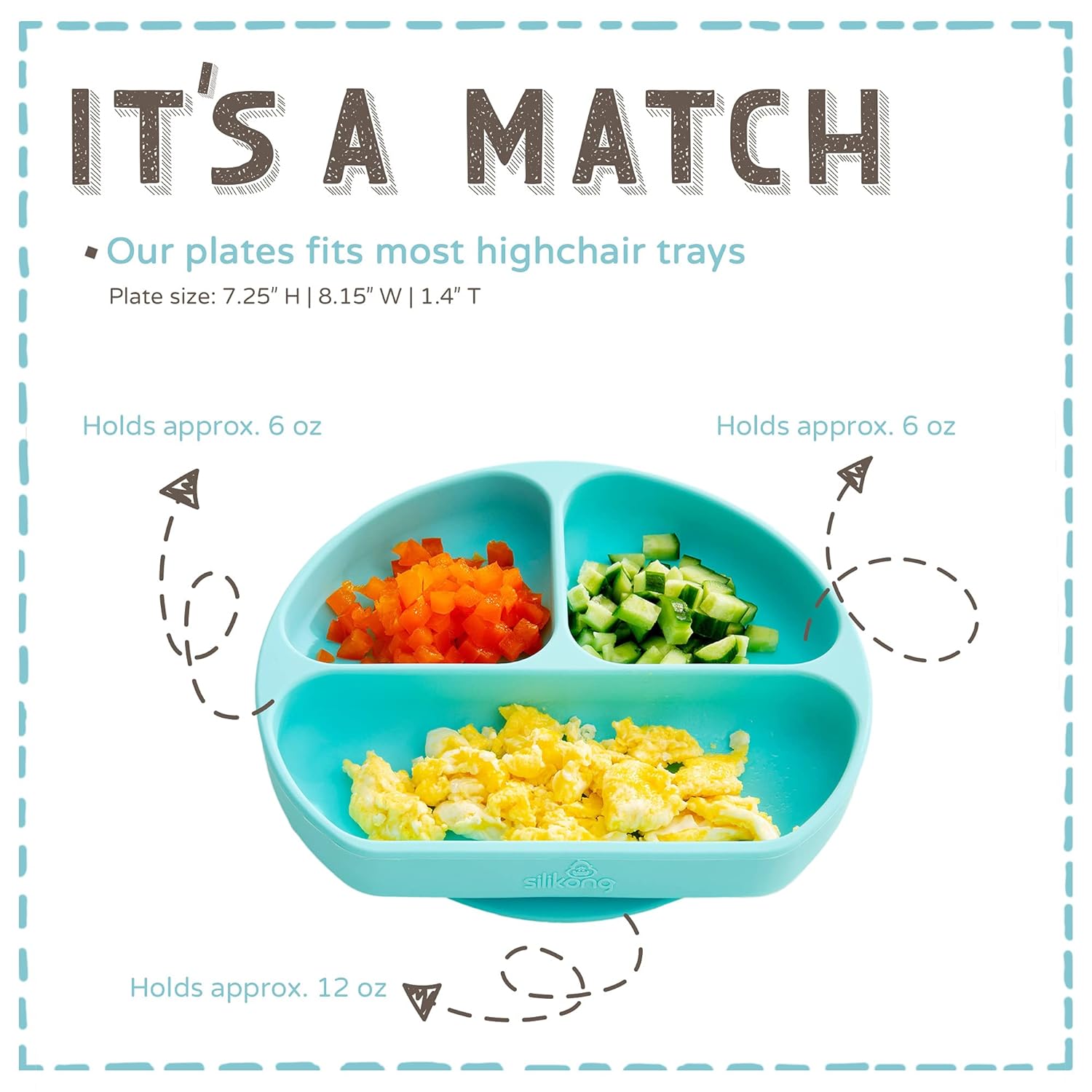 Baby to Toddler Silicone Suction Plate – Divided, BPA-Free Baby Led Weaning Plate Fits Most High Chair Trays – Dishwasher-, Oven-, & Microwave-Safe Kids Dishes by Silikong, 8.2x7.3x1.4 in, Grey : Baby