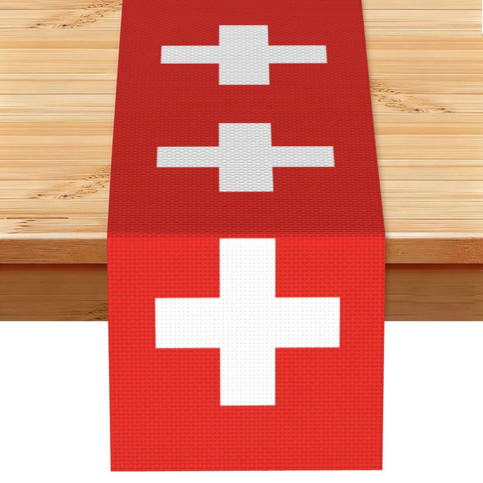 Hgiuydrd Swiss Flag Print Table Runner World Cup-Themed Dining Table Decor For Coffee Dining Table And More