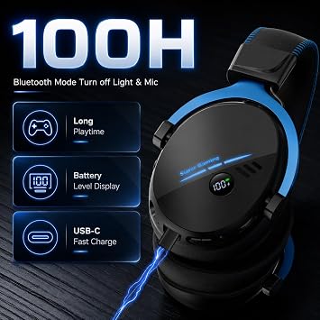 Wireless Headset for PC PS5 PS4 Switch, BT6.0 & 2.4GHz Headphone, 100H