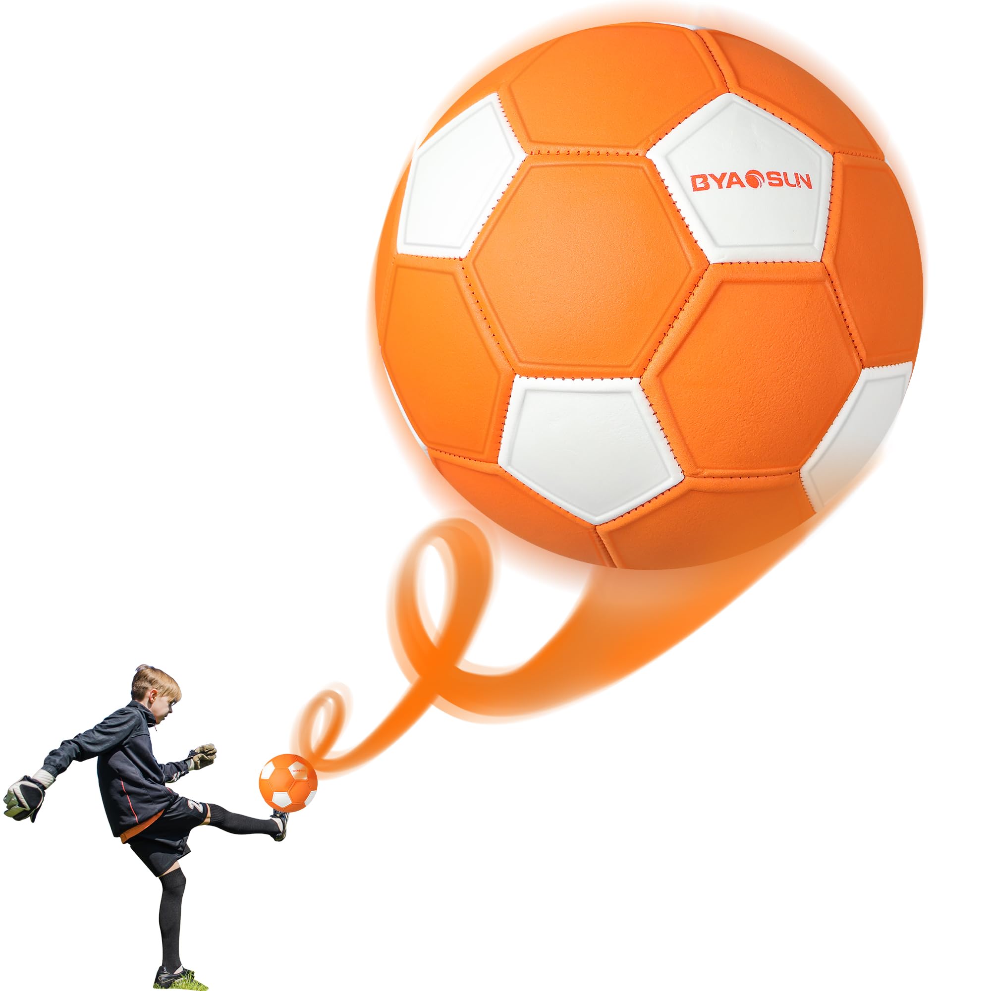 BYAOSUN Curve Soccer Ball Size 4, Swerve Soft Balls for Outdoor and Indoor,Size 4 Soccer Ball for Boys and Girls
