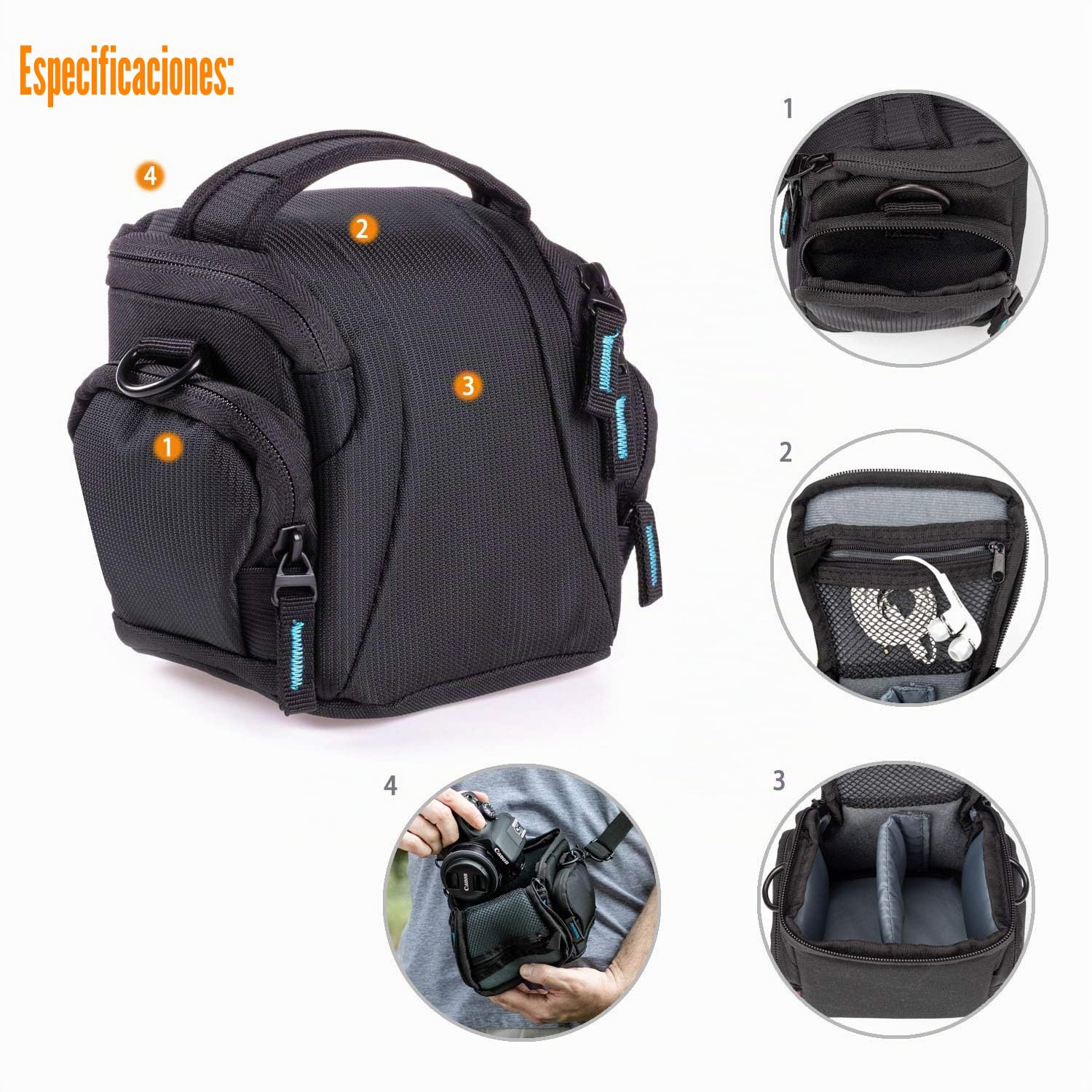 Bodyguard 5* Estuche para cámara Negro - Adecuado para Sony Alpha 6000 6300 6500 DSC-HX400V Canon M100 M10 M3 Nikon Coolpix B700 Panasonic Lumix DMC-FZ72