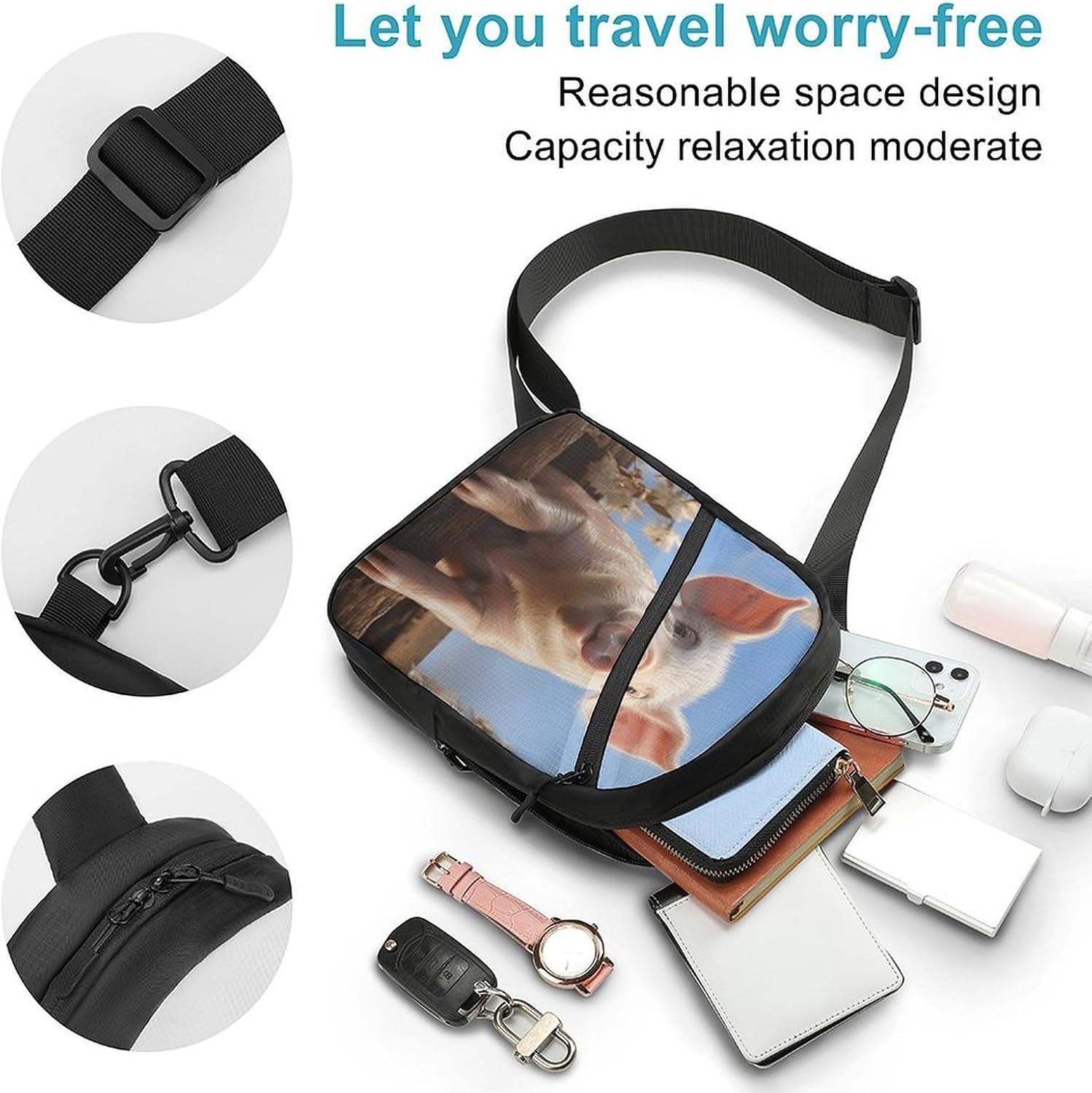 Cute Pig Crossbody Backpack Sling Bag